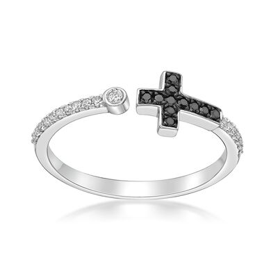 Black Diamond Cross Ring in Sterling Silver