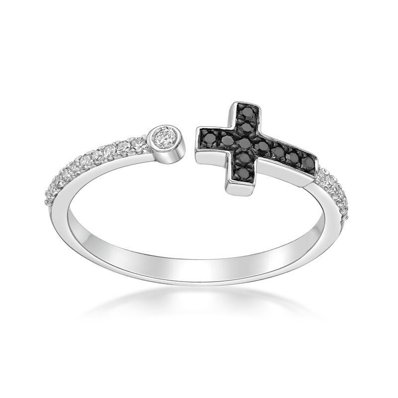 Black Diamond Cross Ring in Sterling Silver image number null