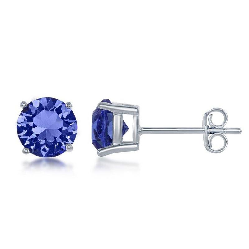 Blue Swarovski Crystal 6mm Earrings in Sterling Silver  image number null