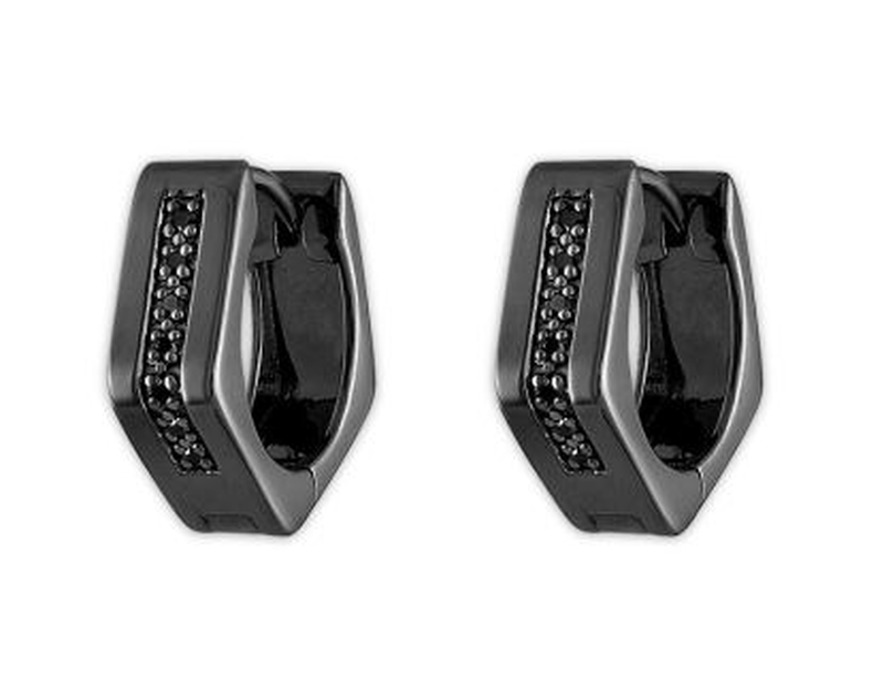 Men's .04ctw. Black Diamond Octagon Hoops in Stainless Steel Black Rhodium image number null