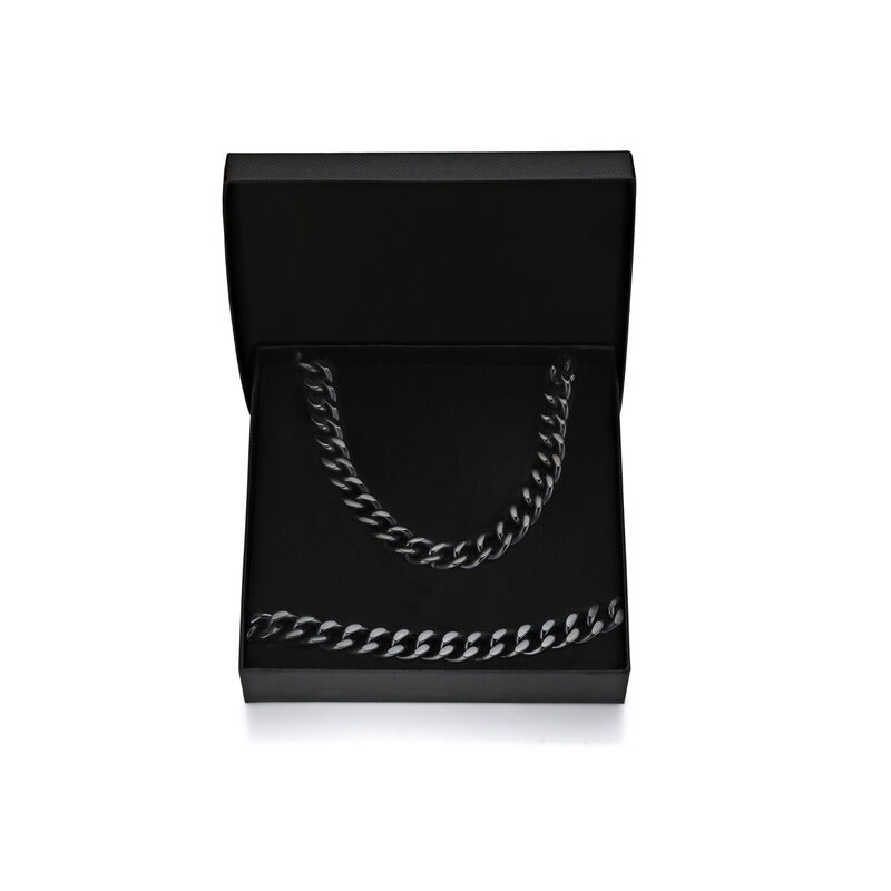 Men's 10mm Chunky Curb 24" Chain and 9" Bracelet Box Set in Black Plated Stainless Steel image number null