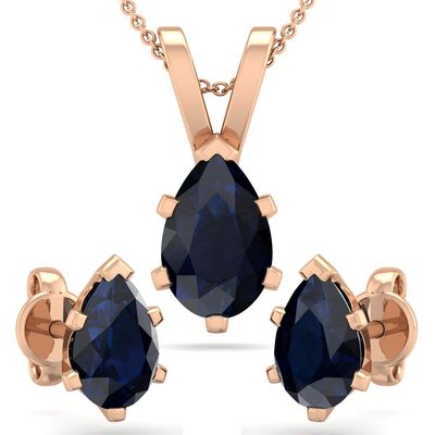 Pear Sapphire Necklace & Earring Jewelry Set in 14k Rose Gold Plated Sterling Silver