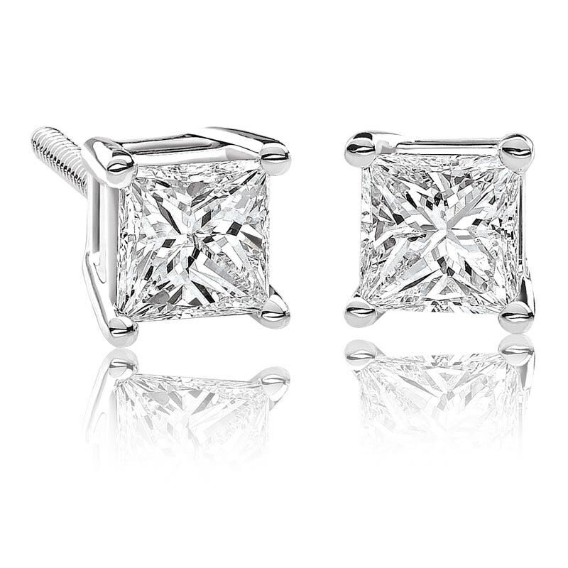 Princess-Cut 1/4ctw. Diamond Solitaire Earrings in 14k White Gold image number null