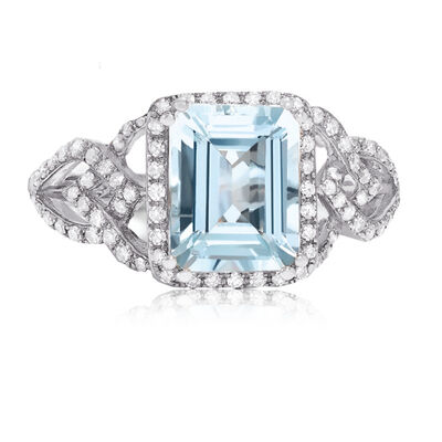 EFFY Emerald-Cut Aquamarine & Diamond Cocktail Ring in 14K White Gold