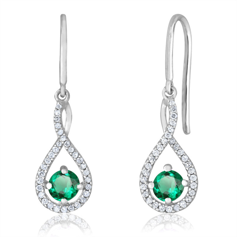 Emerald Twist Dangle Infinity Diamond Earrings in Sterling Silver image number null