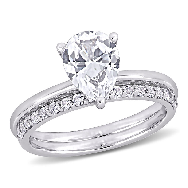 Pear-Cut 3ctw. Created White Sapphire Bridal Set in 10k White Gold image number null