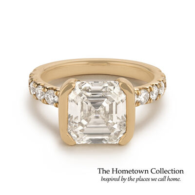 Chicago Asscher-Cut Lab Grown 5 3/4ctw. Diamond Half Bezel Brilliant-Cut Diamond Engagement Ring in 14k Yellow Gold