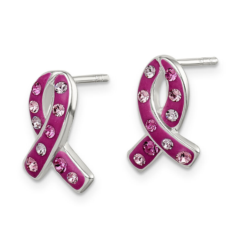 Pink Crystal Ribbon Post Earrings in Sterling Silver image number null
