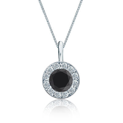 Black & White Diamond 1 1/2ct. t.w. Halo Pendant in 14k White Gold