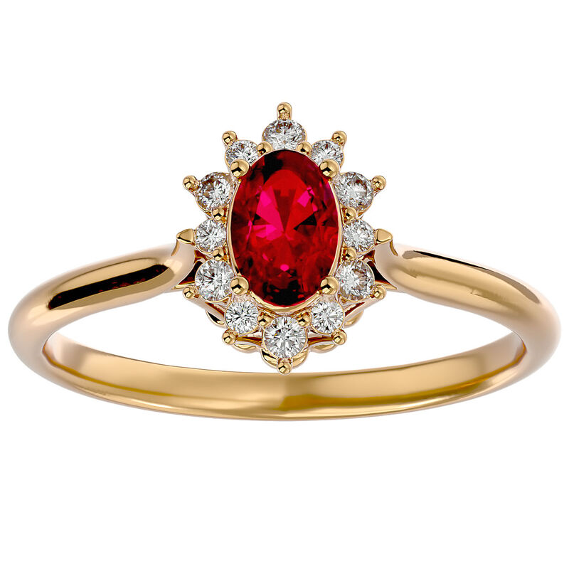 Oval-Cut Ruby & Diamond Halo Ring in 14k Yellow Gold image number null