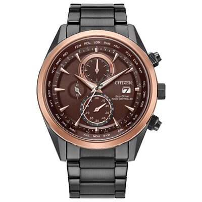 Citizen Men's GTS Sports Luxury Chrono Grey IP Burgundy Dial w/Rose Accents Bracelet 43mm Watch AT8267-51X
