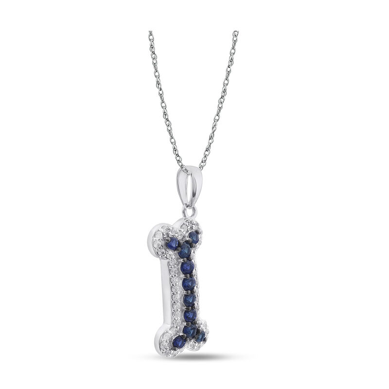 Created Blue & White Sapphire Dog Bone Pendant in Sterling Silver image number null