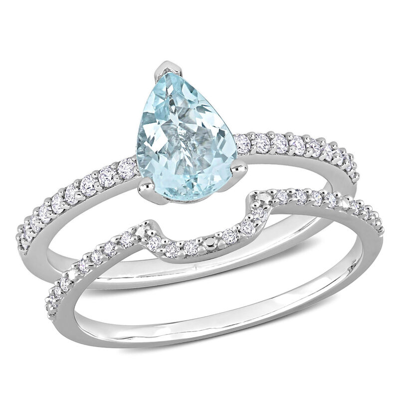 Pear-Shaped Aquamarine & Diamond Bridal Set in 14k White Gold image number null