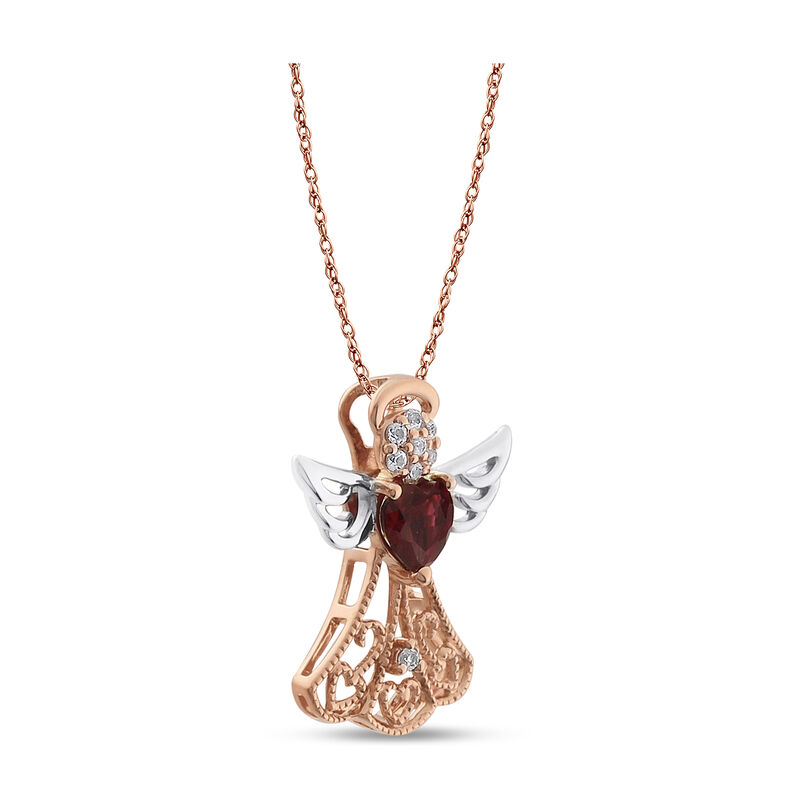 Created Ruby & White Sapphire Angel Pendant in 10k Rose & Sterling Silver image number null