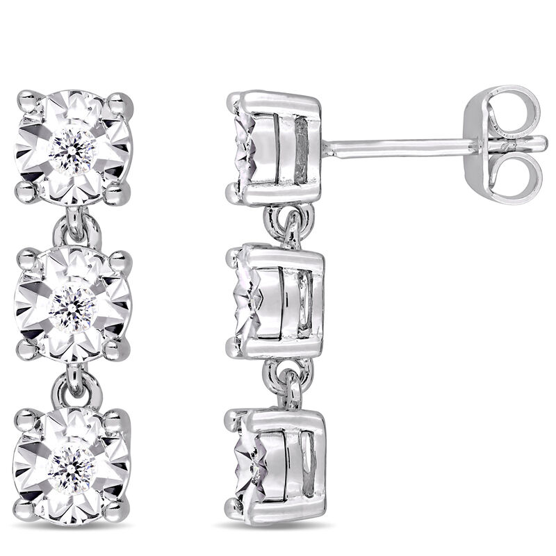 Diamond Triple Square 3-Tier Earrings 1/6ctw in Sterling Silver image number null