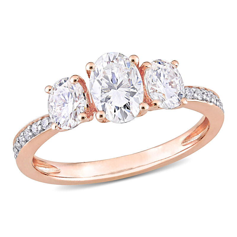 Oval 3-Stone & Round Moissanite Ring in 10k Rose Gold image number null