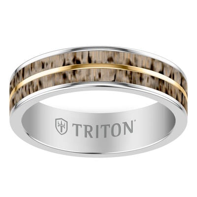 Antler Inlay Comfort Fit Band in Tungsten (6mm)