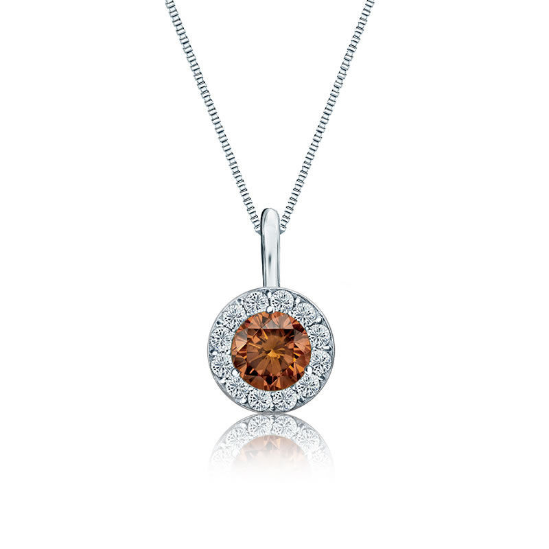 Champagne & White Diamond Halo 1/2ct. Pendant in 14k White Gold image number null