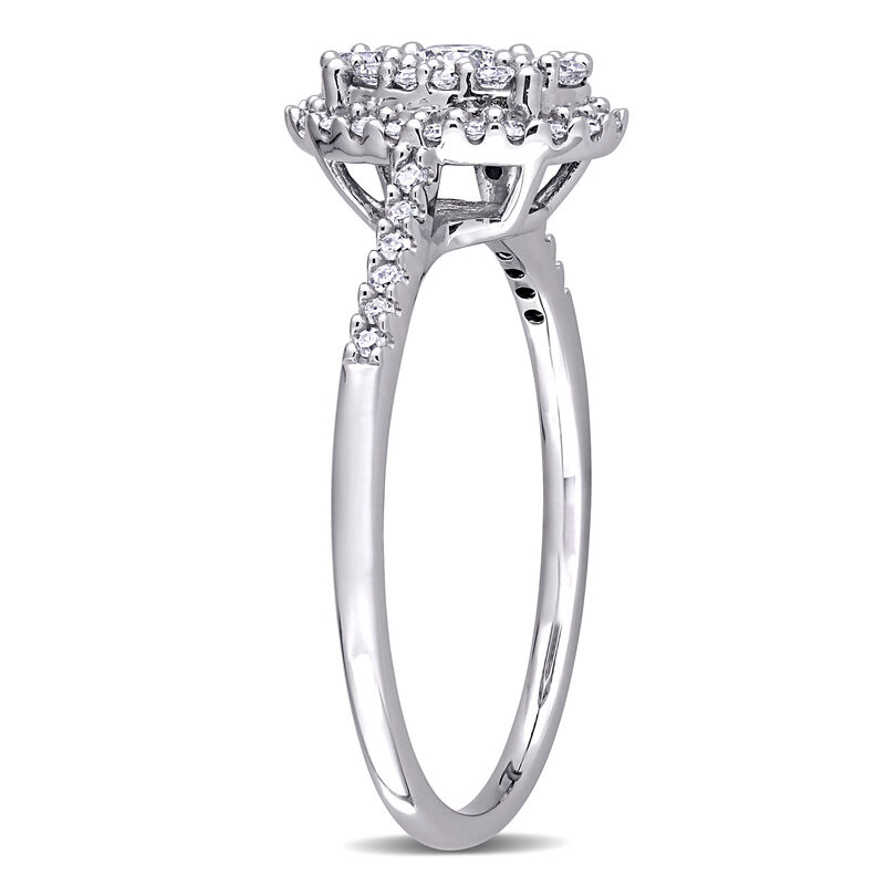 Brilliant-Cut 1/2ctw Composite Oval Shape Halo Engagement Ring in 10k White Gold image number null