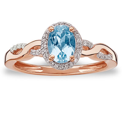 JK Crown® Oval Aquamarine & Diamond Halo Twist Ring