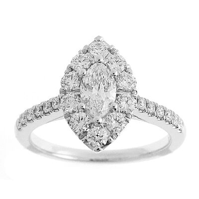 Masie. 1-1/4ctw. Marquise Diamond Halo Engagement Ring in 14k White Gold