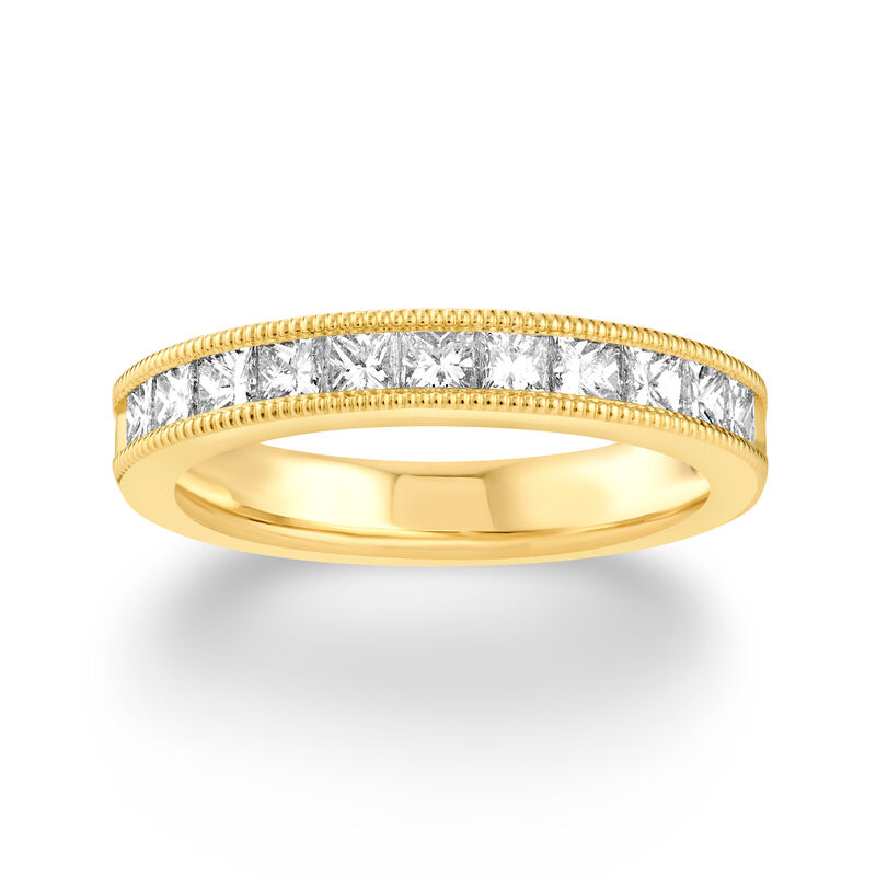 1ctw. Natural Diamond Princess Cut Milgrain Channel Anniversary Band in 14k Yellow Gold image number null