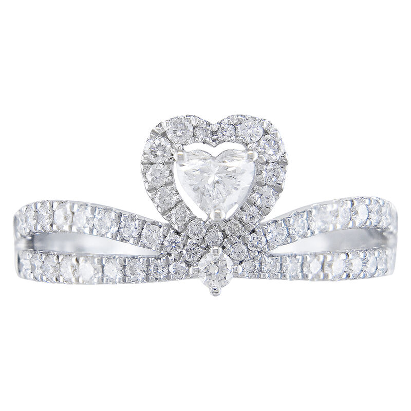 Heart Natural Diamond 1 1/2ctw. Halo Split Shank Engagement Ring in 14k White Gold image number null