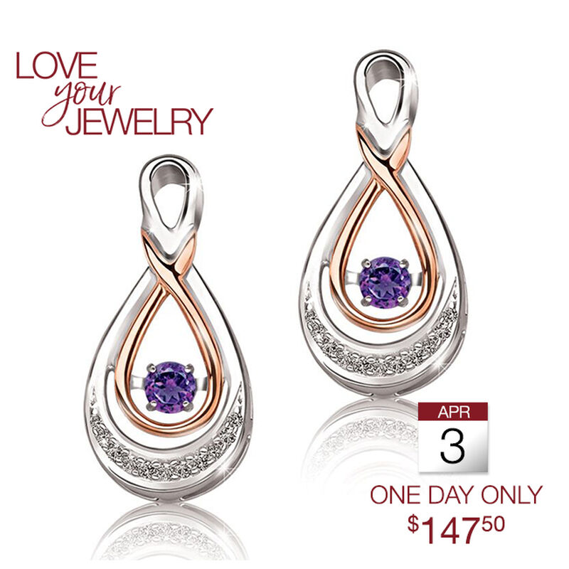 Beats of Love: Amethyst & Diamond Drop Earrings in 10k Rose Gold image number null