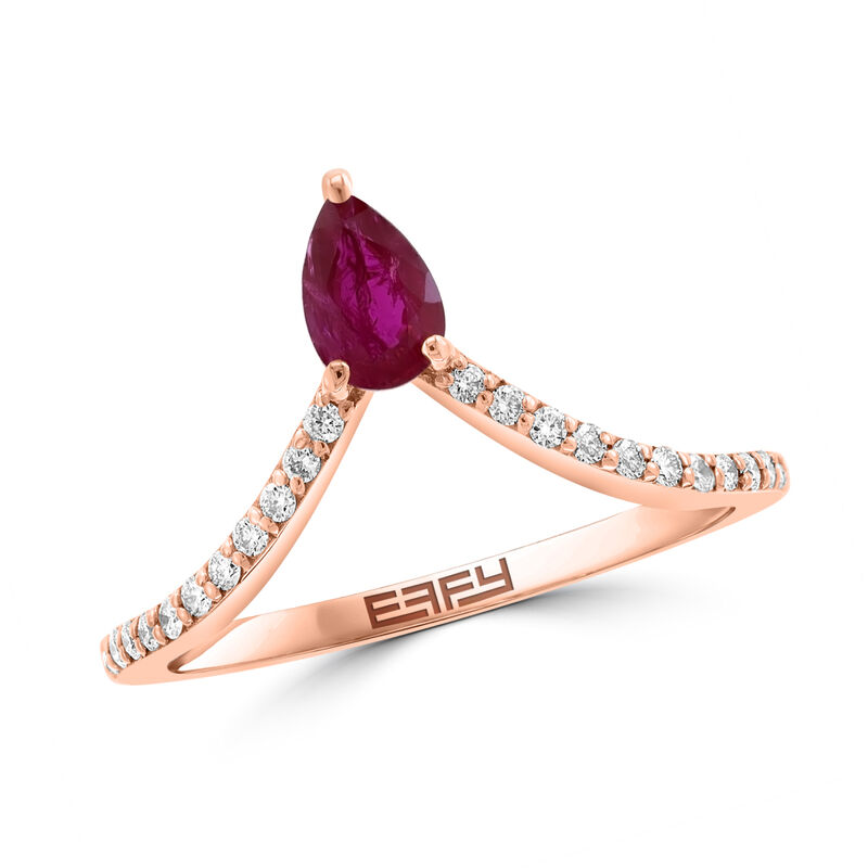 EFFY Ruby & Diamond V Ring in 14k Rose Gold image number null