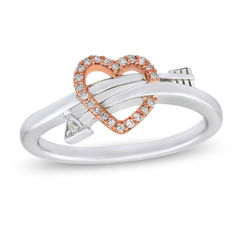 Heart & Arrow Diamond Ring in Sterling Silver & 10k Rose Gold image number null