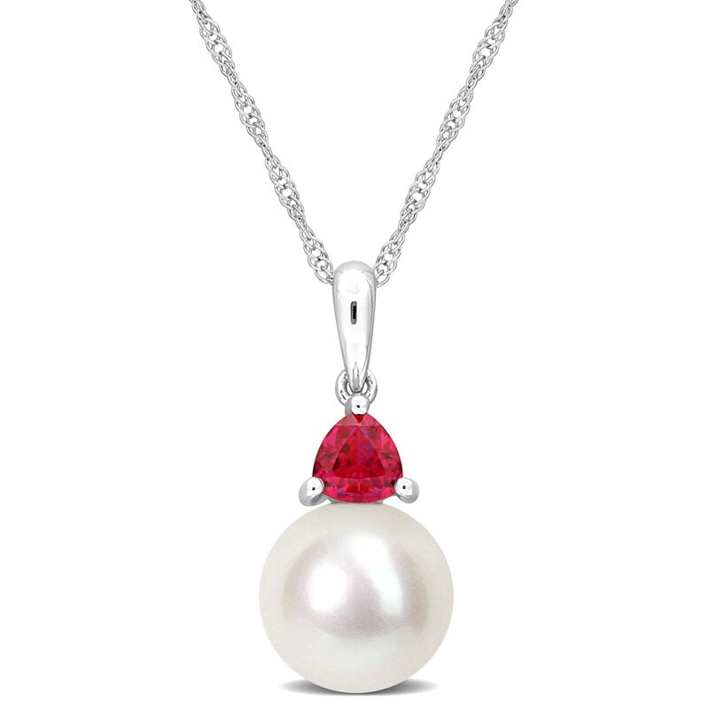 Created Ruby & Freshwater Cultured Pearl Necklace in 10k White Gold image number null