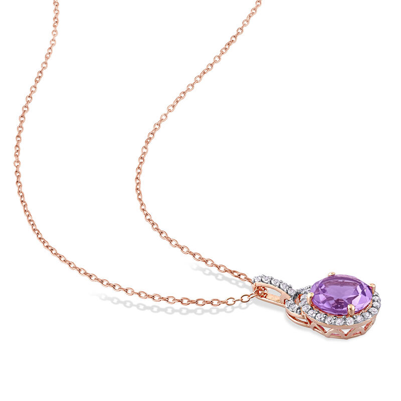 Amethyst & White Topaz Halo Earring & Pendant Set in Rose Gold Plated Sterling Silver image number null