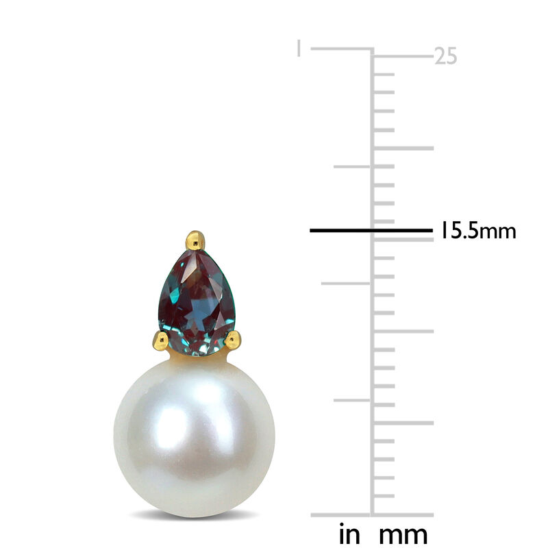 Created Alexandrite & Freshwater Cultured Pearl Stud Earrings in Gold Plated image number null