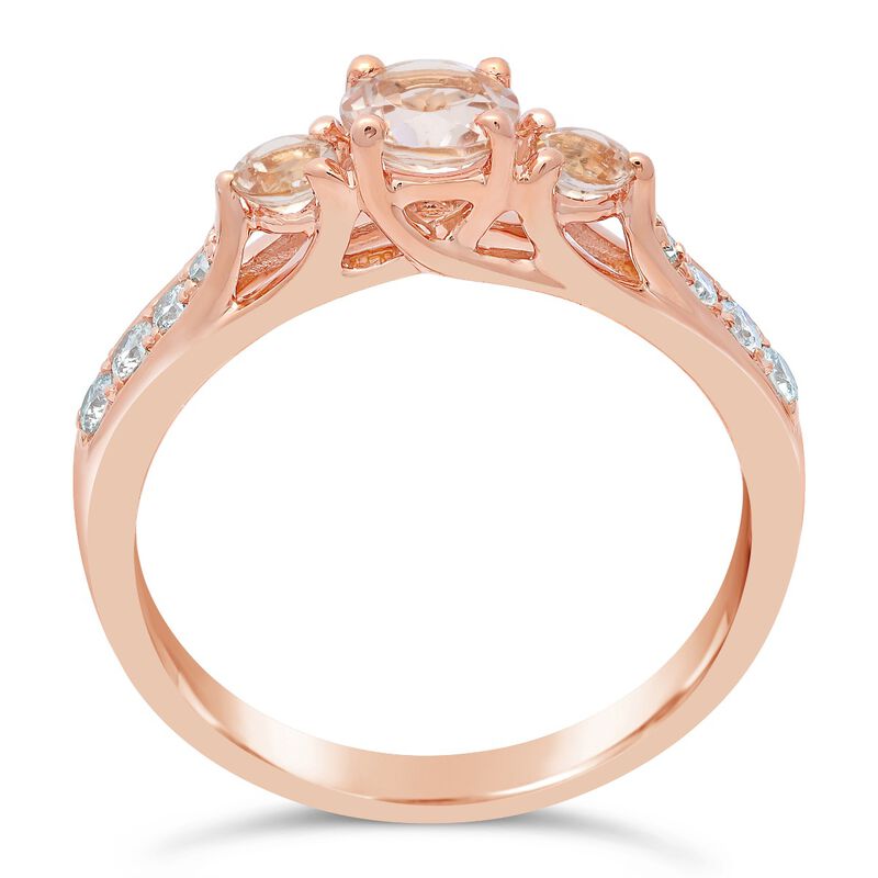 Morganite Three Stone Ring in 10k Rose Gold image number null