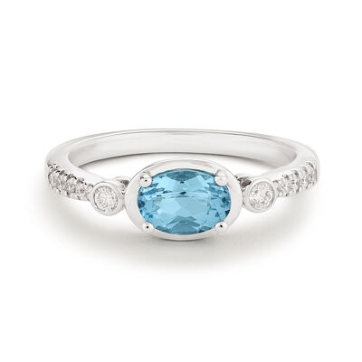 Oval-Cut Blue Topaz & Diamond East to West Ring in 10k White Gold