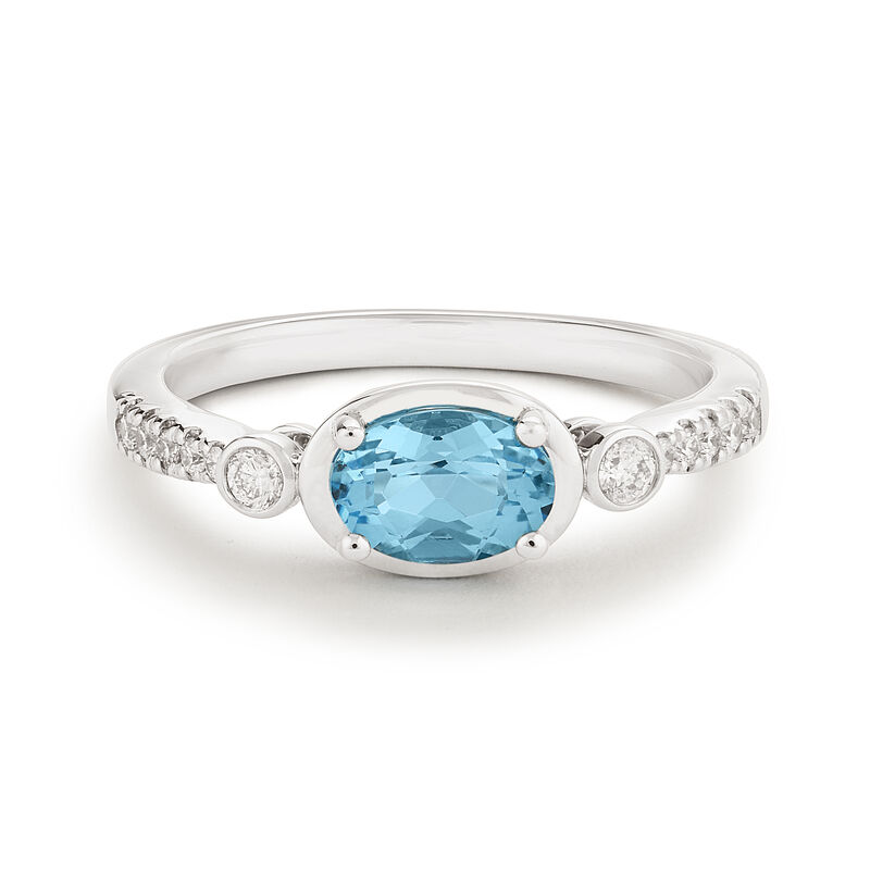 Oval-Cut Blue Topaz & Diamond East to West Ring in 10k White Gold image number null