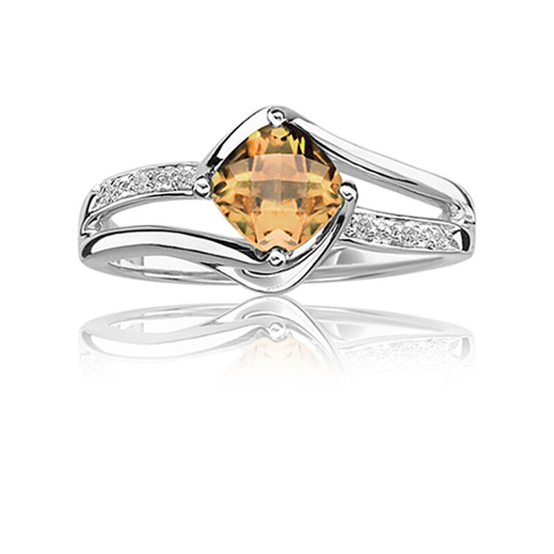 Citrine & Diamond Birthstone Ring in Sterling Silver image number null