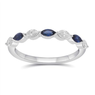 Marquise-Cut Created Sapphire & Lab Grown Diamond East to West Band in 10k White Gold
