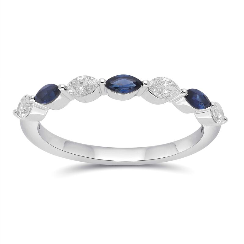 Marquise-Cut Created Sapphire & Lab Grown Diamond East to West Band in 10k White Gold image number null