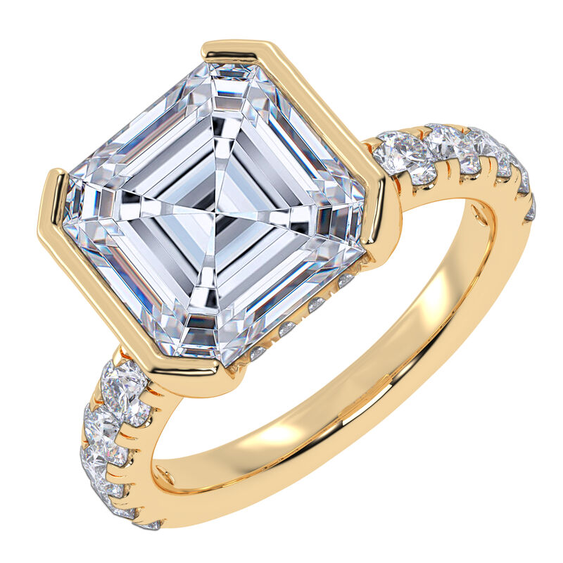 Chicago Asscher-Cut Lab Grown 5 3/4ctw. Diamond Half Bezel Brilliant-Cut Diamond Engagement Ring in 14k Yellow Gold image number null