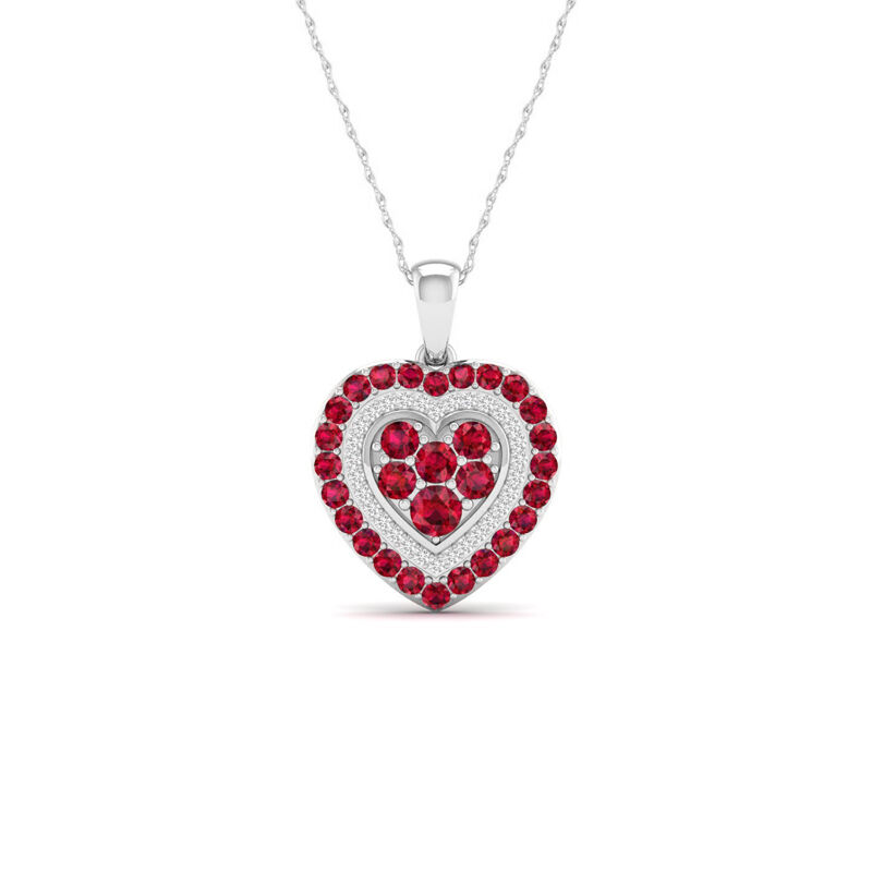 Ruby & Diamond 1/10ctw. Heart Pendant in 10k White Gold image number null
