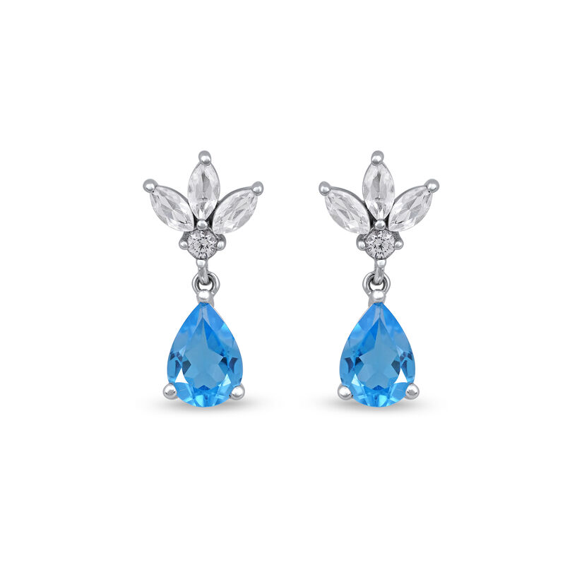 Swiss Blue Topaz & Created White Sapphire Drop Earrings in Sterling Silver image number null