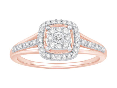 Diamond Halo Cluster Promise Ring in 10k White & Rose Gold