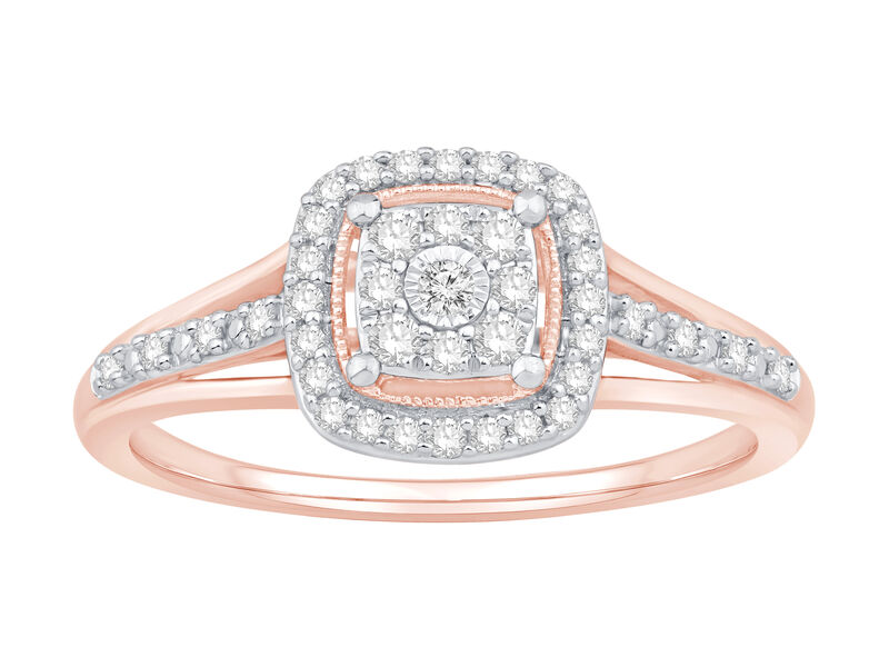 Diamond Halo Cluster Promise Ring in 10k White & Rose Gold image number null