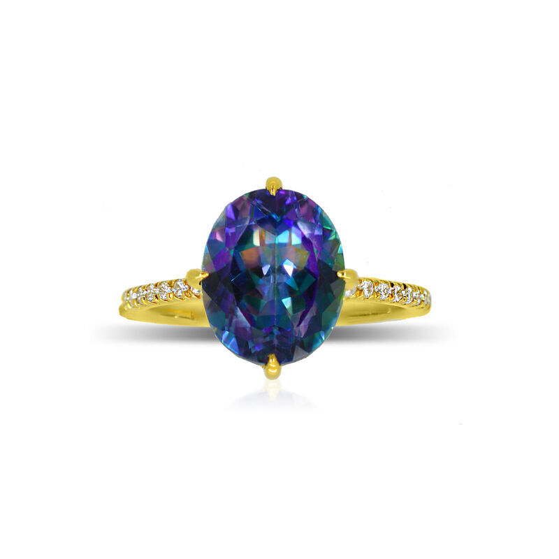 Blessed Oval Blue Topaz & Diamond Ring in 10k Yellow Gold image number null