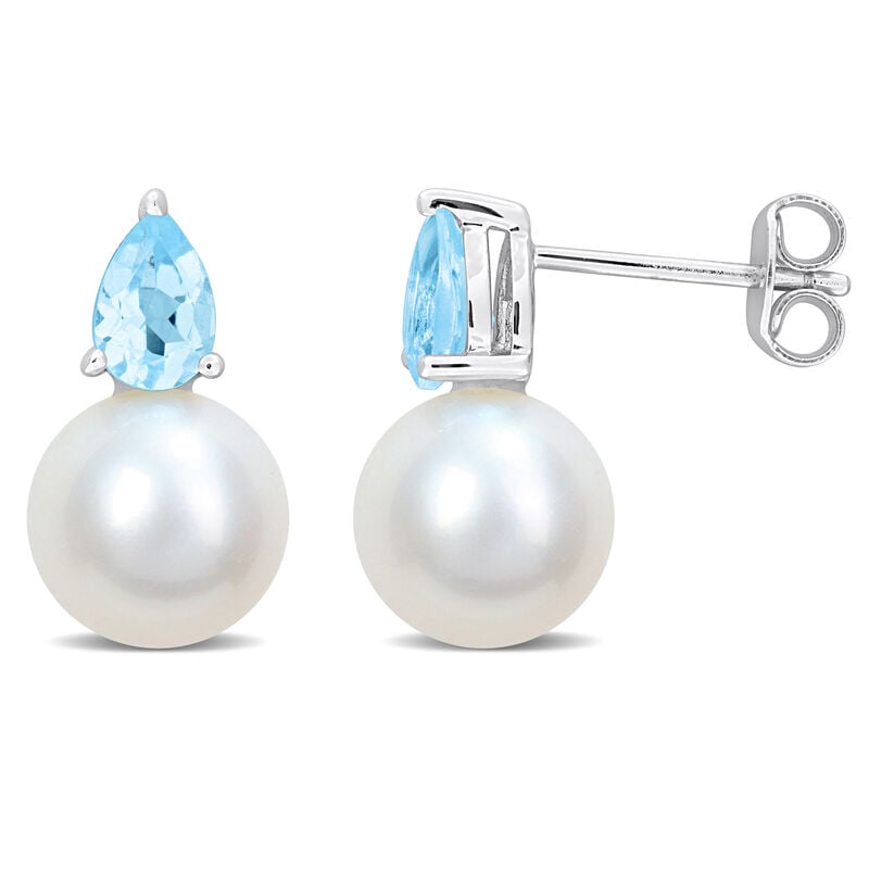 Sky Blue Topaz & Freshwater Cultured Pearl Stud Earrings in Sterling Silver image number null