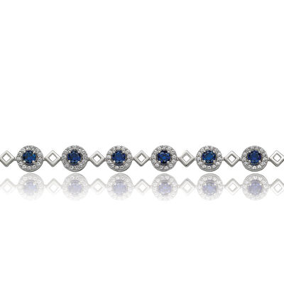 Blue & White Created Sapphire Bracelet in Sterling Silver