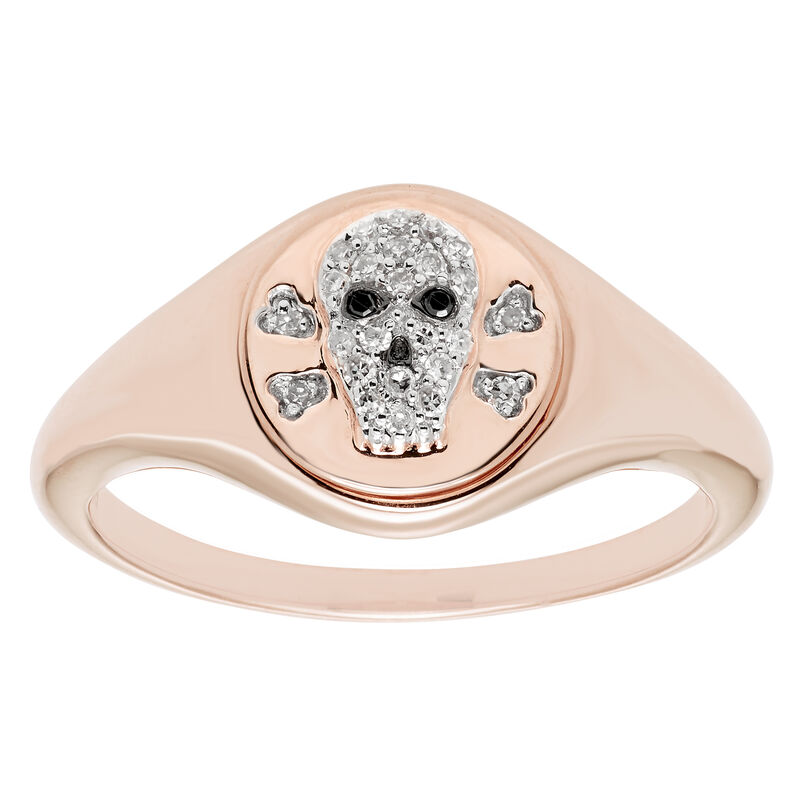 Diamond Skull Signet Ring in 14k Rose Gold image number null