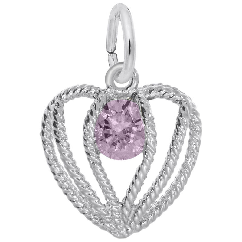 October Birthstone Held in Love Heart Charm in 14k White Gold image number null