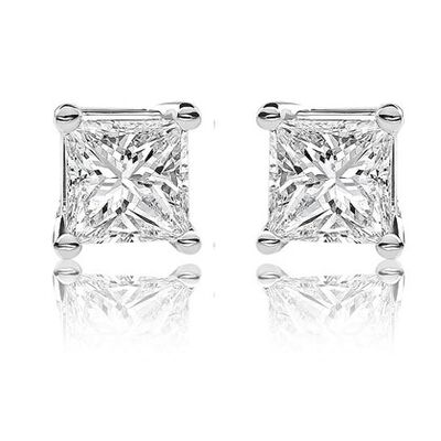 Princess-Cut 1ctw. Diamond Solitaire Earrings in 14k White Gold
